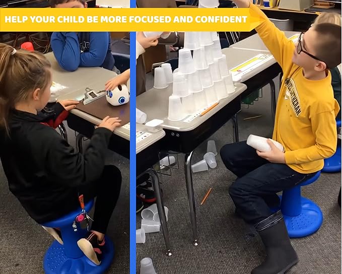 Studico ActiveChairs Kids Wobble Stool, Flexible Seating for Preschool & Elementary Classrooms, Improves Focus, Posture & ADHD/ADD, 14" Active Desk Chairs, Ages 3-7, Blue