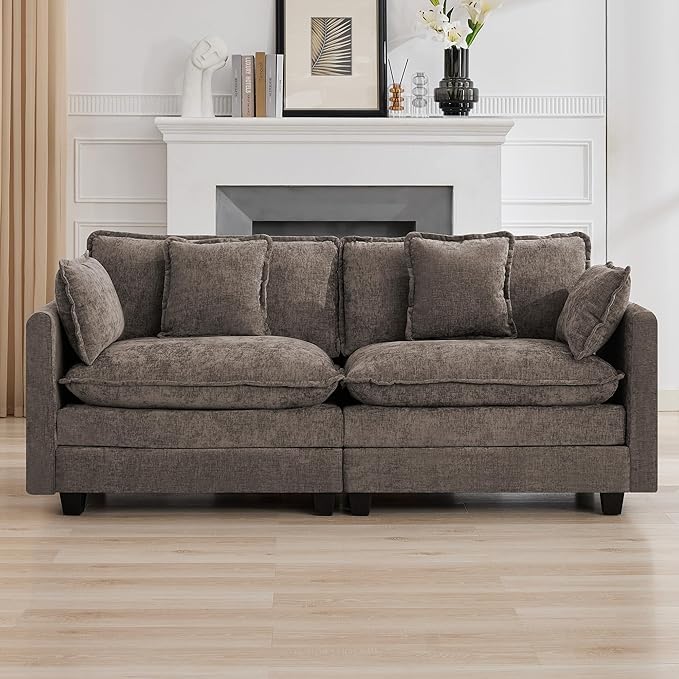 76″ Cloud Deep Seat Loveseat, Upholstered Chenille Modular 2-Seat Sectional Sofa Couch for Living Room, Modern Comfy Settee Loveseat for Small Apartment & Apartment Living, Brown