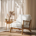 VINGLI Solid Wood Wide Armrests Accent Chair,Upholstered Mid Century Modern Chair with Pillow,Comfy Reading Chair Farmhouse Arm Chair,Chairs Living Room,Bedroom,Guest Room,Teddy Fleece,White