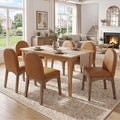 HNY Mid Century Modern Dining Chairs Set of 6, Faux Leather Upholstered Dining Room Chairs Armless Kitchen Chairs with Solid Rubberwood Legs, Accent Side Chairs for Living Room, Brown