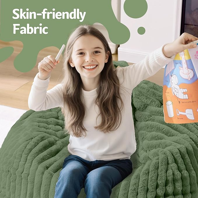 Homguava 2FT Bean Bag Chair, 2' Small Bean Bags with Memory Foam Filled, Beanbag Chairs with Machine Washable Cover Dutch Corded Plush Cover for Classroom,Living Room,Bedroom-Green