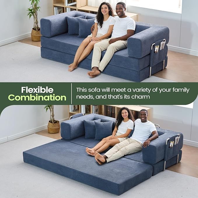 Multi-functionalcorduroy Sofa Bed, Crafted from Corduroy Fabric, is Ideal for Apartments and Living Rooms. Sleeper Sofa Couch Folding futon or Foldable Floor Convertible Floor Studio | Multi-functional