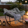 Sgentle Papasan Rocking Chair for Outdoor & Indoor, Oversized Patio Rocking Chair with Cushions & Steel Frame, Wicker Egg Lounge Chair, Comfy Reading Chair for Patio, Deck, Porch (Grey, Style 2)