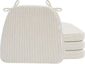 AAAAAcessories D-Shaped Chair Cushions, 2" Thick Dining Chair Pads with Ties and Removable, Machine-Washable Cover, 17" x 16", Set of 4, Natural Sand Pinstripe