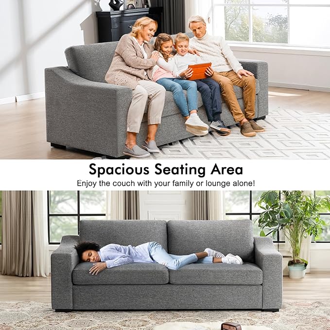 ELUCHANG Oversized 85" Modern Sofa Couches for Living Room, Natural Linen 3 Seater Sofa with Extra Deep Seats,Upholstered Sofa Cushion&Detachable Cover,Comfy Sofa Couch for Apartment,Dark Grey