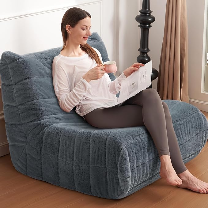 Bean Bag Chair Big Sofa Beanbag Chair for Adults Fireside Chair Bean Bag Lounger with Memory Foam Filled for Home,Apartment or Gaming Venue(Grey Plush)