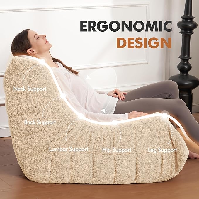 Bean Bag Chair Big Sofa Beanbag Chair for Adults Fireside Chair Bean Bag Lounger with Memory Foam Filled for Home,Apartment or Gaming Venue(Khaki Teddy)