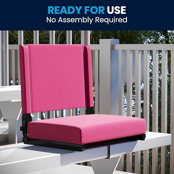 Flash Furniture Grandstand Portable Stadium Seats for Bleachers or Benches, Folding Padded Stadium Chairs with Handle, Pack of 2, 500 lb. Weight Capacity, Pink