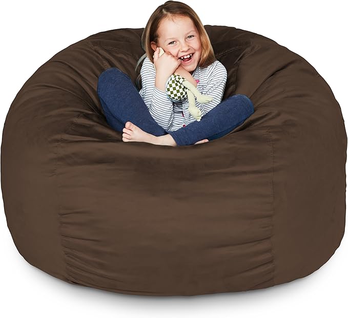 Lumaland Luxurious 3ft Medium Bean Bag Chair with Microsuede Cover - Ultra Soft, Foam Filling, Washable Bean Bag Sofa for Adults, Teenagers, Kids, Pets - Sack Chair for Living Room, Bedroom - Brown