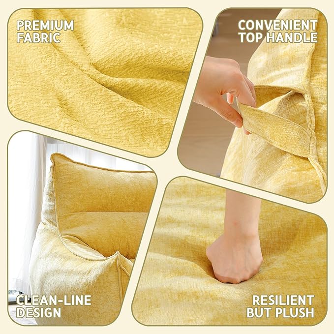 Giant Bean Bag Chair, Beanbag Chairs for Adults, Teens & Kids, Comfy Sofa Chair with Handle & Filling for Living Room, Reading & Gaming, Non-Slip(Yellow-XL)