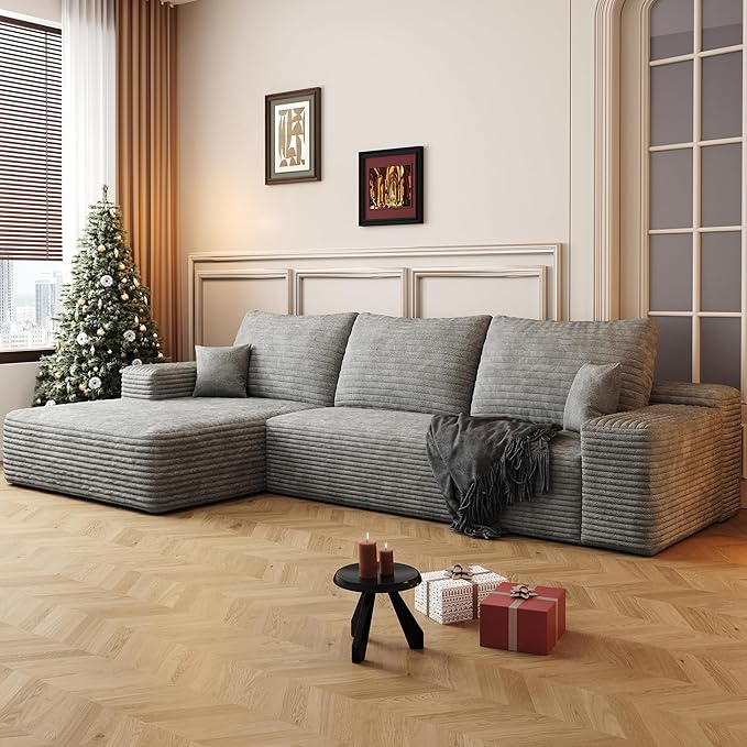 AUGOP 108" Sectional Couches for Living Room Modern Modular Sofa with L-Shape Couchs Upholstered Boneless Couch Deep Seat Sectional Couch with Chaise (Grey, Left Facing Chaise+2Seaters)