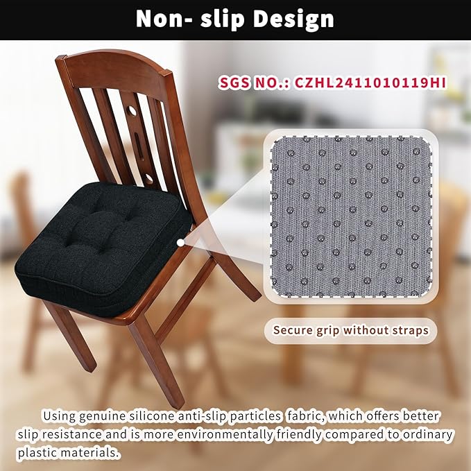 GOFORIT Chair Cushions Set of 2,Tufted Shredded Memory Foam Chair Pads, Non-Slip Seat Cushions with Removable Cover, 16'' x 16'', 2Pack,Black