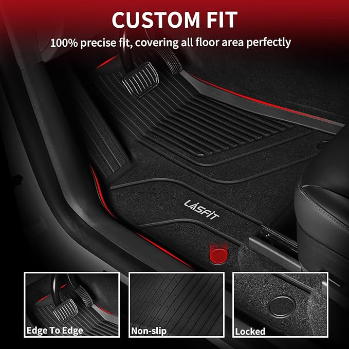 LASFIT 6PC Premium Extra Thick Floor Mats for Tesla Model Y 2025 2024 2023-2020 5 Seater | Custom Fit TPE All Weather | Model Y Accessories 1st & 2nd Row & Cargo Trunk Mats Full Set, Black
