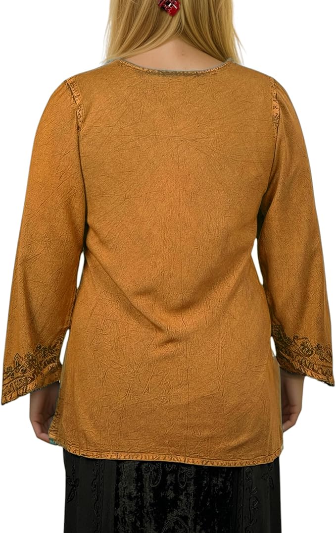 Agan Traders 2025 Winter Long Sleeve Diamond Neck Embroidered Tops - Medieval Boho Vintage Tunic Kurta Blouses for Women