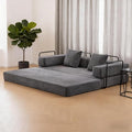 77" Convertible Foldable Floor Couch, 3-Seat Futon Sleeper Sofa for Living Room, Bedroom, or Apartment, with Pillow Backrest and Armrests, Corduroy Fabric, No Assembly Required, Dark Grey