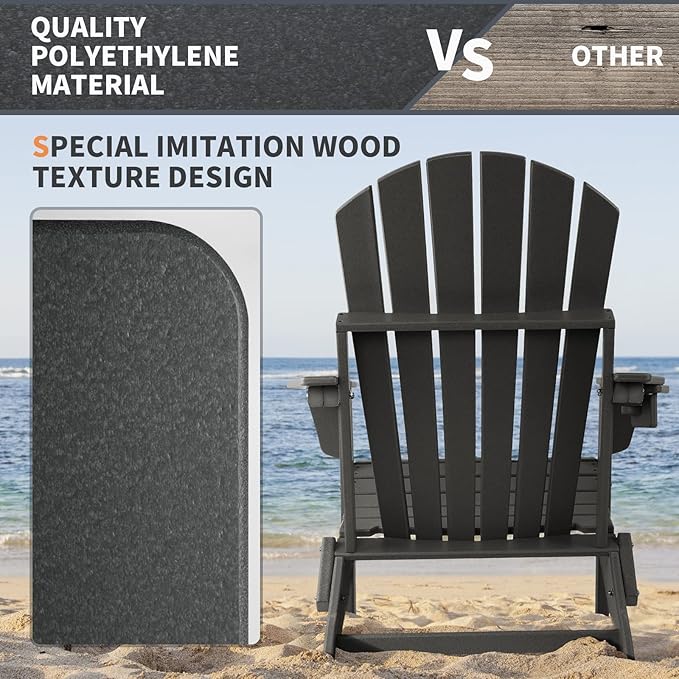 FUNBERRY Folding Adirondack Chair Set of 3, All Weather HDPE Fire Pit Chairs with Cup Holder for Outdoor