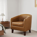 DREAMSIDEA Accent Barrel Chair, Upholstered Faux Leather Club Chair with Nailed Trim, Comfy Reading Armchair for Living Room Bedroom Reception Room Office (Coffee, Set of 1)