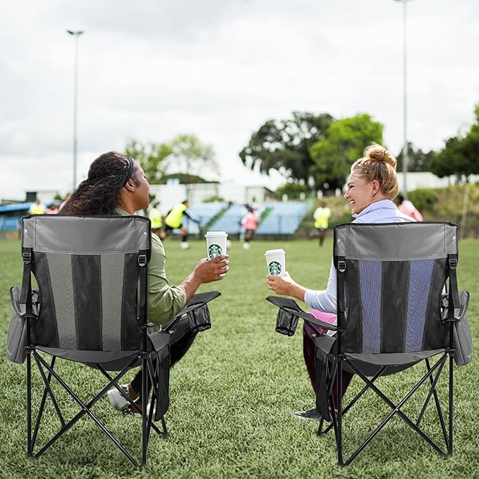 Nazhura 2 Pack Outdoor Camping Chairs Folding/Foldable/Portable with Cooler Pouch, Mesh Backrest and Cup Holder Pocket(Grey, 2 Pack)
