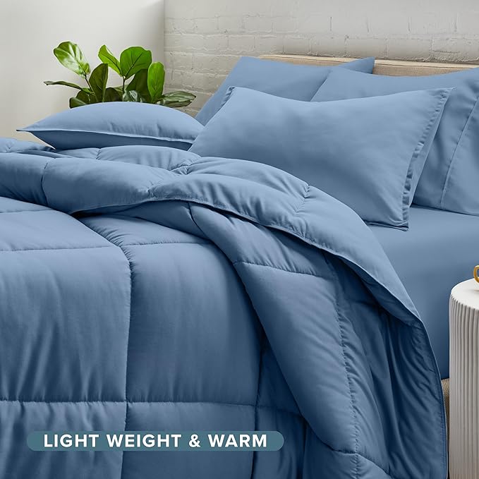 Bare Home Bed-in-A-Bag 5 Piece Comforter & Sheet Set - Twin XL - Goose Down Alternative - Ultra-Soft 1800 Premium Bed Set (Twin XL, Coronet Blue/Coronet Blue)