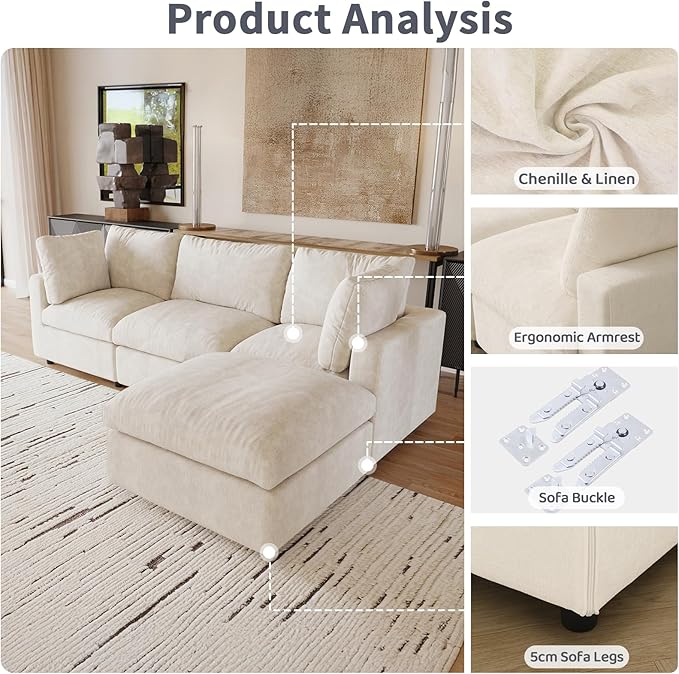 WJShome Cloud Sectional Couches for Living Room,67" Convertible Love Seat, 2 Seater Modular Sectional Sofa,Deep Seater Furniture Sets,Beige