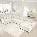 KEIKI 146" U-Shaped Oversized Corduroy Modular Cloud Sectional Sofa with 1 Ottoman, High-Density Foam Cushion, Extra-Thick Armrest, 5-Seater Fluffy Corner Couch with 18 Pillow, for Living Room, Beige