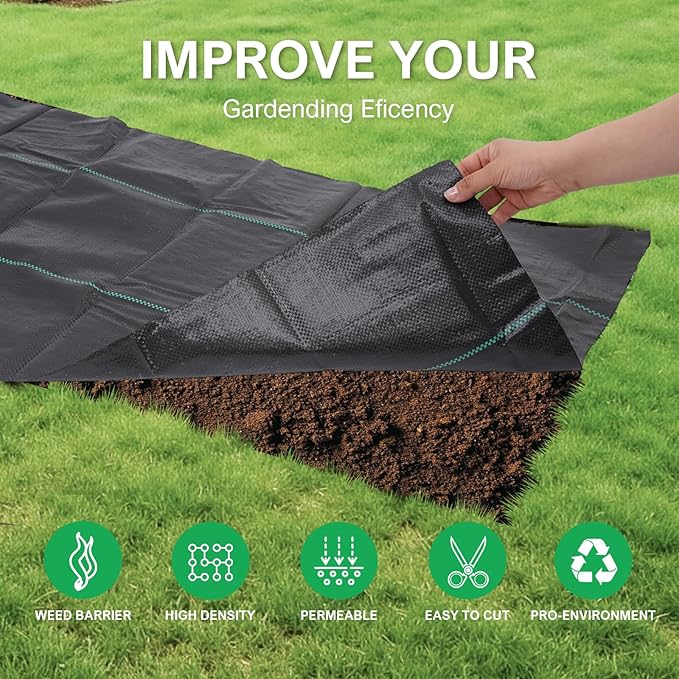 BIRDSINYARD 6ftx300ft Weed Barrier Landscape Fabric - 3.2oz Premium Heavy Duty Weed Block Ground Cover Mat with 90 U-Shaped Securing Pegs | Woven Geotextile Fabric for Weed Control Garden Cloth