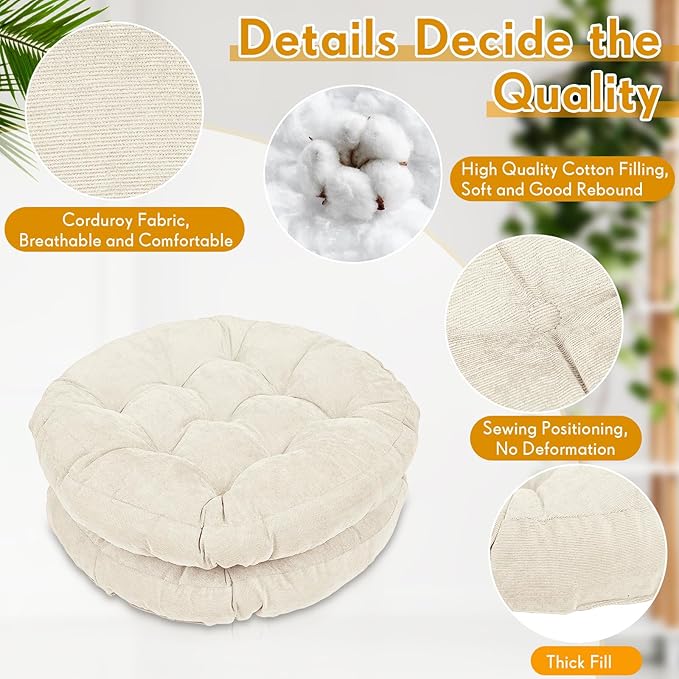 Jerify Floor Pillow Cushions 22 x 22 Inch Round Square Large Meditation Floor Pillow for Classroom Adult Meditation Picnic Party Cushion for Seating Gift Christmas(Round,Beige,6 Pcs)