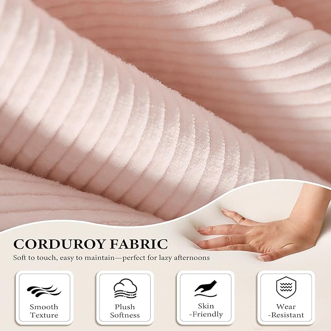 Chorlenimi Boneless Couch Futon Sofa Bed Sectional Couches for Living Room,Cloud Couch with Sleeper Sofa,Sofas for Living Room Oversized Corduroy Upholstered (Pink, 81 Inches (with Iron Frame))