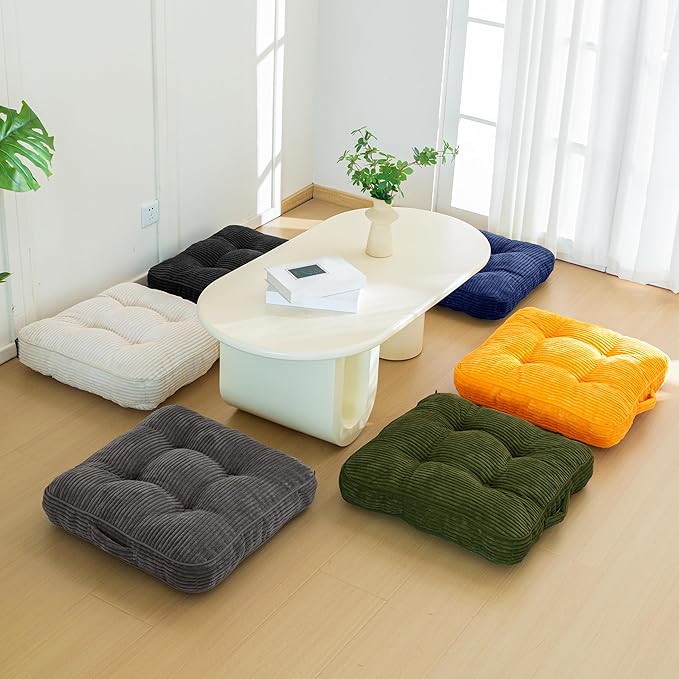 HIGOGOGO Washable Floor Pillow Cushion for Adults, Meditation Cushion Pillow, Large Square Floor Sitting, Removable Tufted Corduroy Cover, for Tatami Living Room or Yoga, 22x22 Inch, Machine Washable