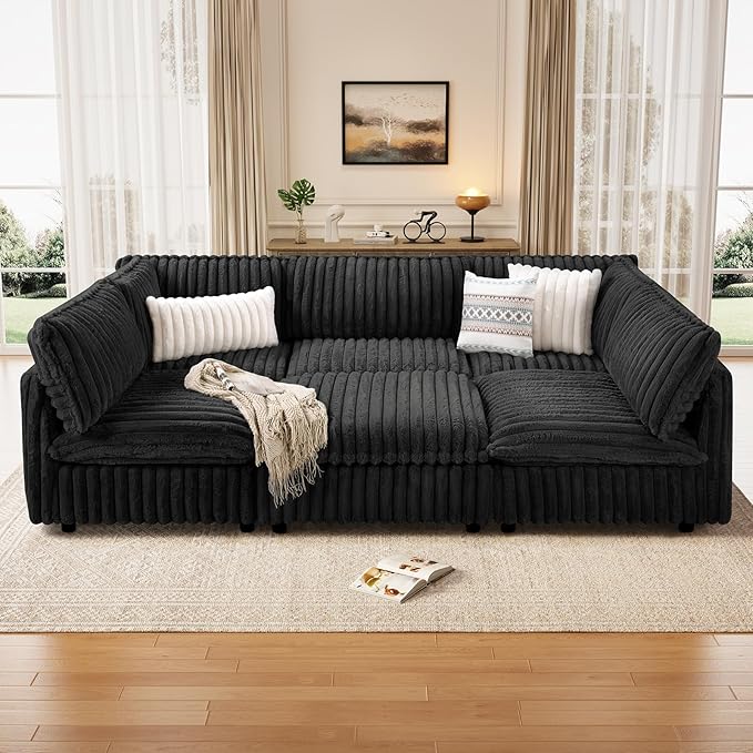 KKL Modular Sectional Sofa Bed, Convertible L/U-Shaped Sleeper Couch for Living Room, Modern Reversible Design, Black