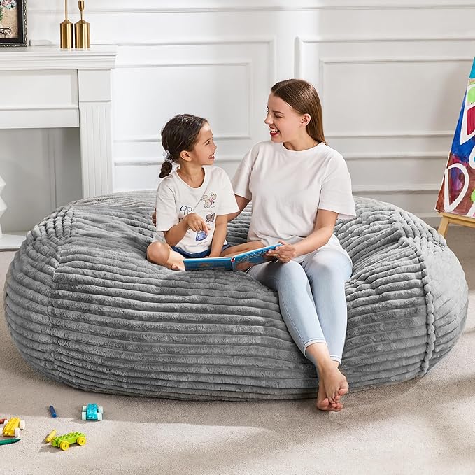 Hobestluk 4FT Bean Bag Chairs Adult Bean Bag with Portable Handle Comfy Large Bean Bag Chair with Removable Cover for Living Room Bedroom or Reading Nook (Stripe Grey, 4FT)