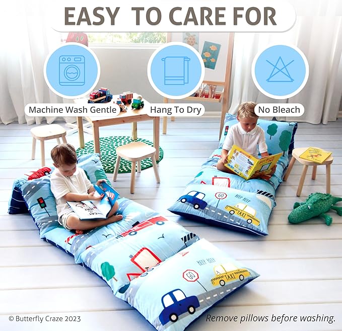 Butterfly Craze Floor Pillow Case - Versatile Lounge Seat & Floor Bed - Custom Support for Sleeping Pad & Guest Bed - Machine Washable Cover & Ground Cushions - Queen Size, Cars Blue