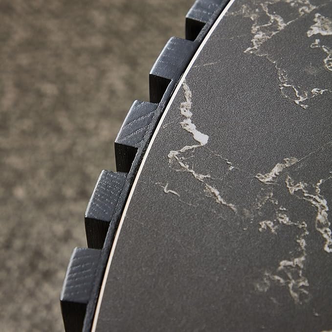 35.43''/90CM Modern Drum Coffee Table, Luxury Circle Wood Coffee Table for Apartment,Small Space (Black, Ø35.43 x 13.77 Sintered Stone Tabletop)