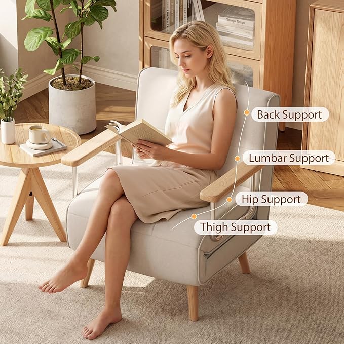 Folding Chair Bed, convertible chair to bed，3-in-1 Convertible Sleeper Chair Bed, Futon Chair with 6-Level Adjustable Backrest for Guest Room, Apartment, Dormitory, Home Office Cream Beige