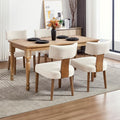 KHISCHMO Mid Century Modern Dining Chairs, Upholstered Linen Fabric Chairs with Curved Backrest and Wood Legs, Comfy Kitchen Vanity Chair for Dining Room/Living Room/Kitchen, Set of 4 Beige