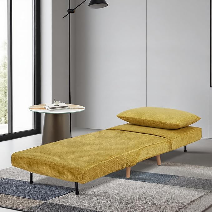 CITTANEO 31" Convertible Sleeper Chair, 3-in-1 Foldable Chair Bed with Pillow, 3-Position Adjustable Backrest, Single Sofa Bed for Apartment, Office, Mustard Yellow