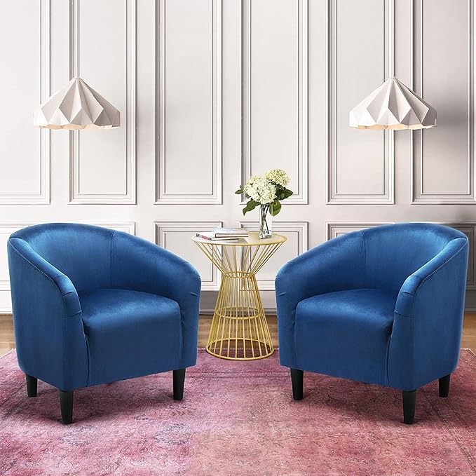 Yaheetech Accent Barrel Chair, Velvet Club Chair, Furry Sherpa Elegant Armchair with Cozy Soft Padded, Suitable for Living Room Bedroom Reception Room Office, Pagoda Blue