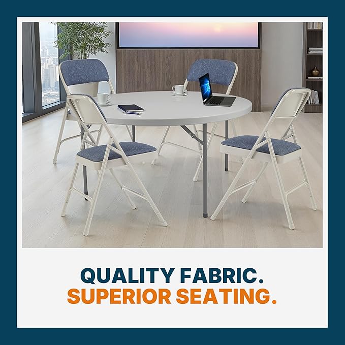 OEF Furnishings OEF2200 Series Heavy-Duty Premium Fabric Padded Upholstery Double-Hinged Folding Chairs (4-Pack, Imperial Blue/Gray)