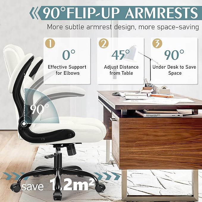 Leather Office Chair, PU Home Computer Desk Chairs with Ergonomic Back Support, 360°Swivel Free,Small Gaming Chair with Wheels and Adjustable Armrests, for Short People Use