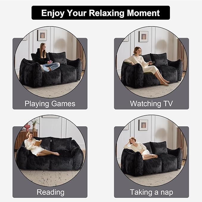 KEIKI Giant Bean Bag Couch for Adults, Oversized Loveseat, 2 Seater Fireside Chair, Comfy Lazy Floor Sofa, Cozy Reading Chair with Pillows for Living Room, Bedroom, No Assembly Required