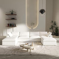 U-Shaped Cloud Sectional Couch, Oversize Modular Sofa, Modern Comfy Cloud Sofa with Storage Ottomans, Covers Removable, Convertible Sleeper Couch for Living Room Apartment (White, Linen Fabric)