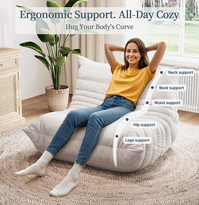 Selyteramy Oversized Bean Bag Chairs for Adults, Giant Beanbag Chair with Memory Foam, Comfy Lounge Chair Lazy Sofa for Apartment, Living Room, Bedroom, Office(Teddy Fabric)