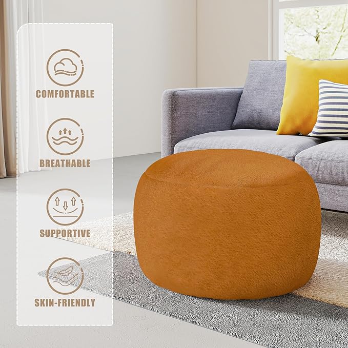 Gericco Round Pouf Ottoman Foot Rest, 29 X 18Inch Floor Poufs Footstool, A Round Modern Foam Filled Foot Stool for Living Room, Home, Nursery, Dorm, Outdoor (Orange, 29Inch)