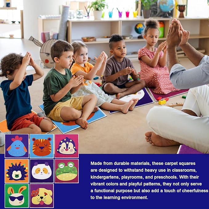 HiiARug Carpet Squares for Classroom Sitting, Kids Rug for Reading Corner, Hopscotch, Playroom, Small Circle Seats for Classroom, Elementary, Preschool, Daycare, 18"x18",Multicolor 8pcs