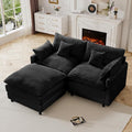 HYJT-H&K 74" L Shaped Cloud Couch Modular Small Sectional Couches for Living Room Small Spaces, Comfy Fluffy Corduroy Cloud Loveseat with Ottoman 3 Seat Sectionals Sofa, Black