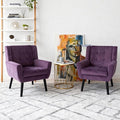 OO BY ORANGE ONLINE Set of 2 Velvet Accent Chair, Mid-Century Modern Tufted Armchair for Living Room, Bedroom & Office (Purple)