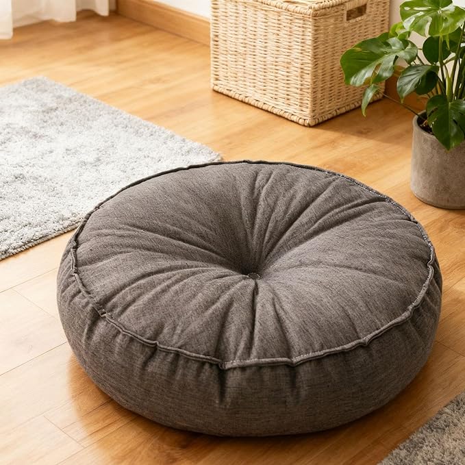 KiBcsLic Round Floor Pillow, Meditation Floor Pillow, Circle Small Seating Cushion for Sitting Sofa Bed Office, Deep Gray