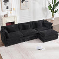 KIVENJAJA 111.5”W Chenille L-Shaped Modular Sectional Sofa, Modern 3-Seater Comfy Deep Seat Cloud Couch with Ottoman/Chaise & 5 Pillows for Living Room Office Apartment, Black