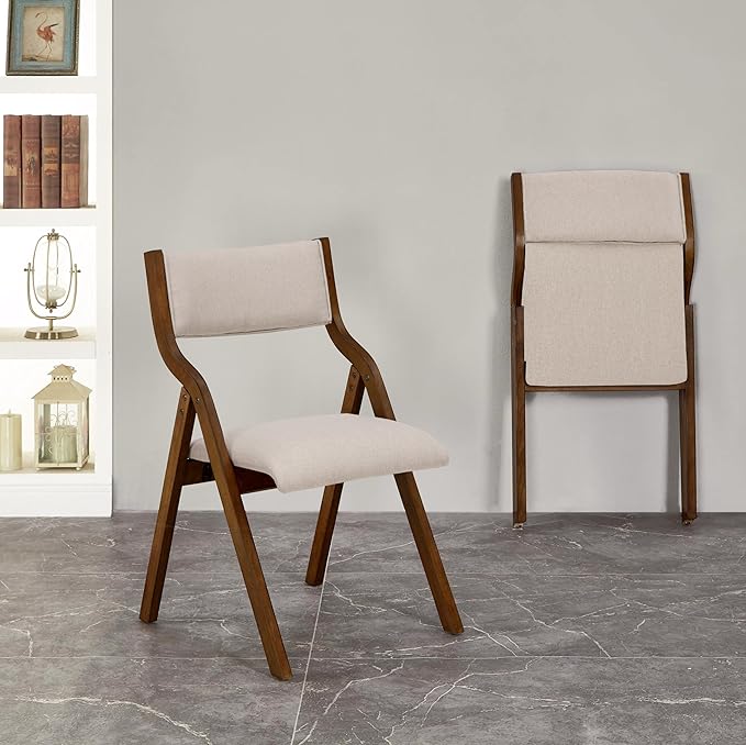 Ball & Cast Modern Folding Chairs Folding Dining Room Chairs Set of 2, 18" Seat Height, Taupe