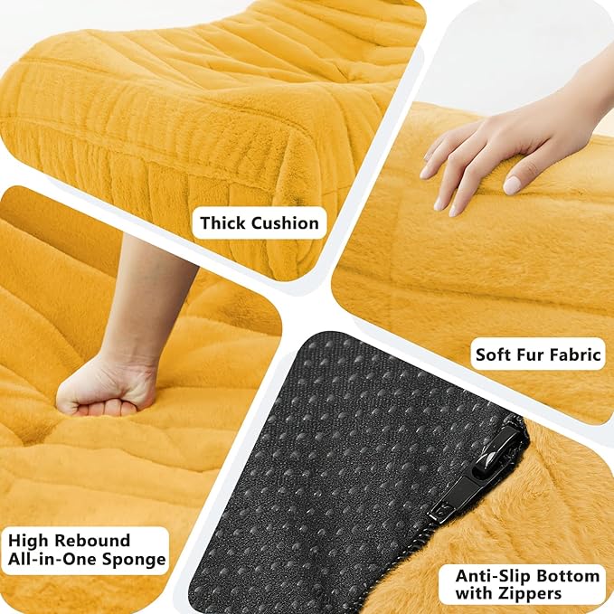 Bean Bag Chair for Adults, Giant Bean Bag Sofa Oversized Beanbag Chairs, Fireside Bean Bag Couch with High Density Sponge Filled Large Bean Bags Chair for Apartment Living Room Bedroom, Yellow
